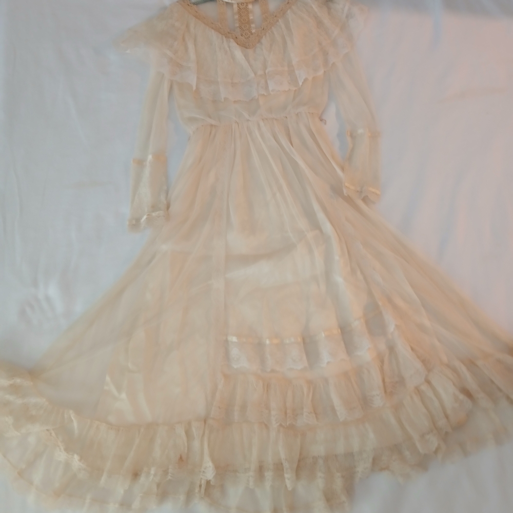 Gunne Sax Cream Ruffled Gown